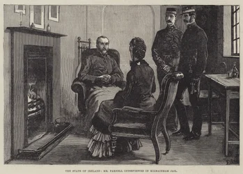 O Estado da Irlanda, Sr. Parnell entrevistado na Cadeia de Kilmainham